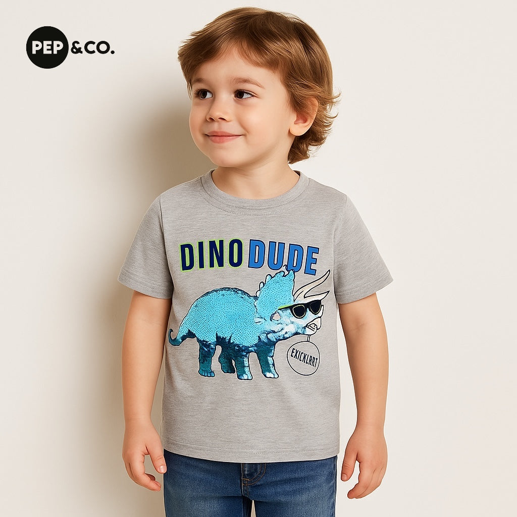 Dino dude shiny embroidery t-shirt