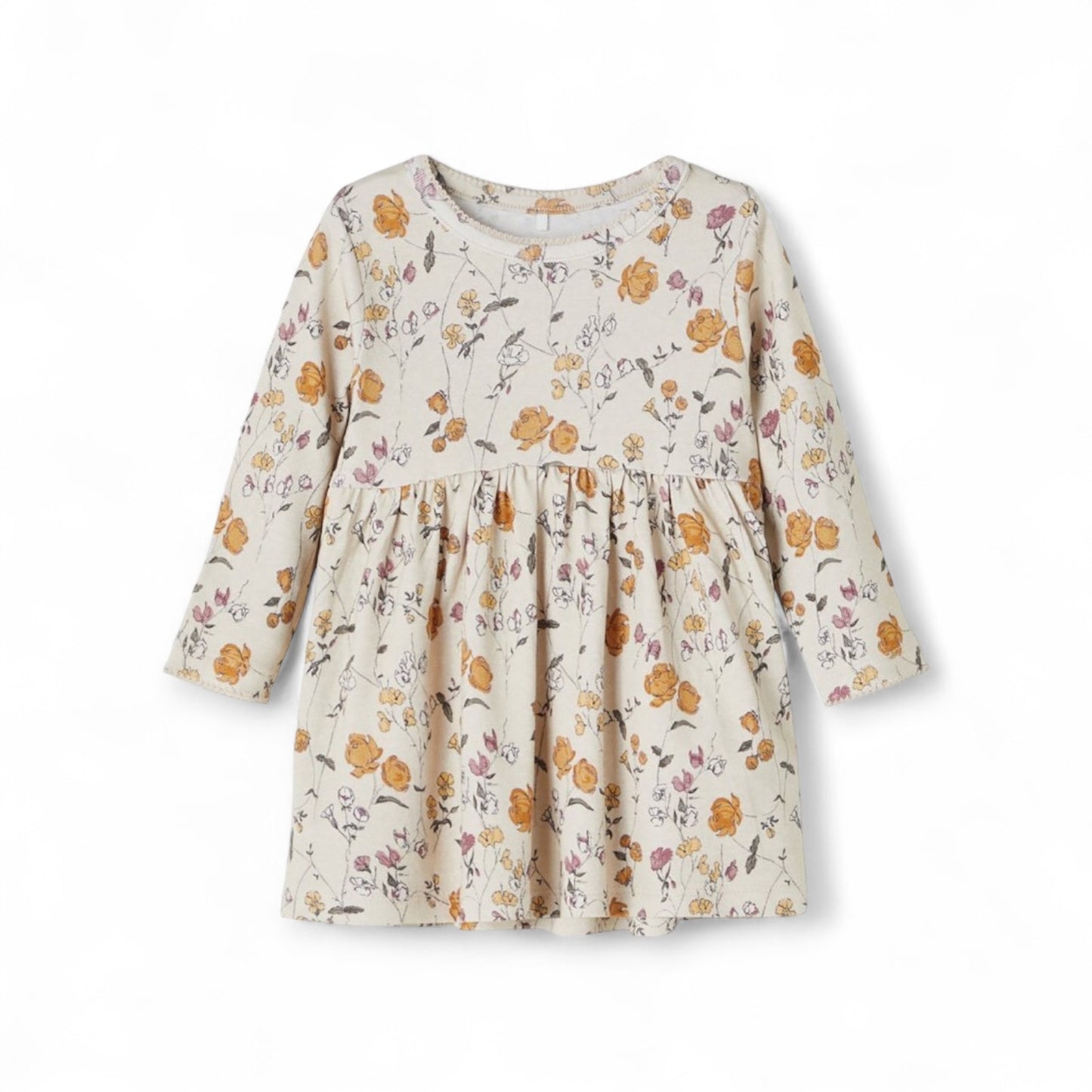 FLORAL LIGHT BROWN SOFT FABRIC FROCK