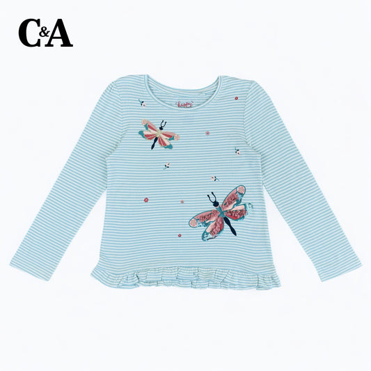 BUTTERFLY APPLIQUE STRIPE T-SHIRT