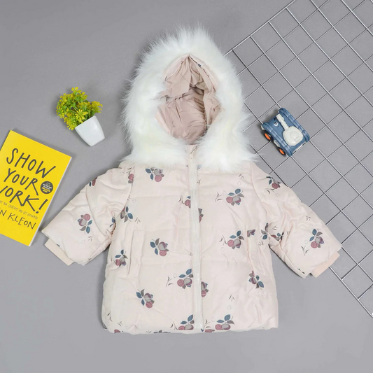 FLORAL FUR HOOD PARACHUTE JACKET