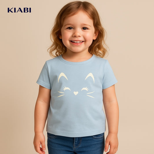 KITTY FACE LIGHT BLUE T-SHIRT