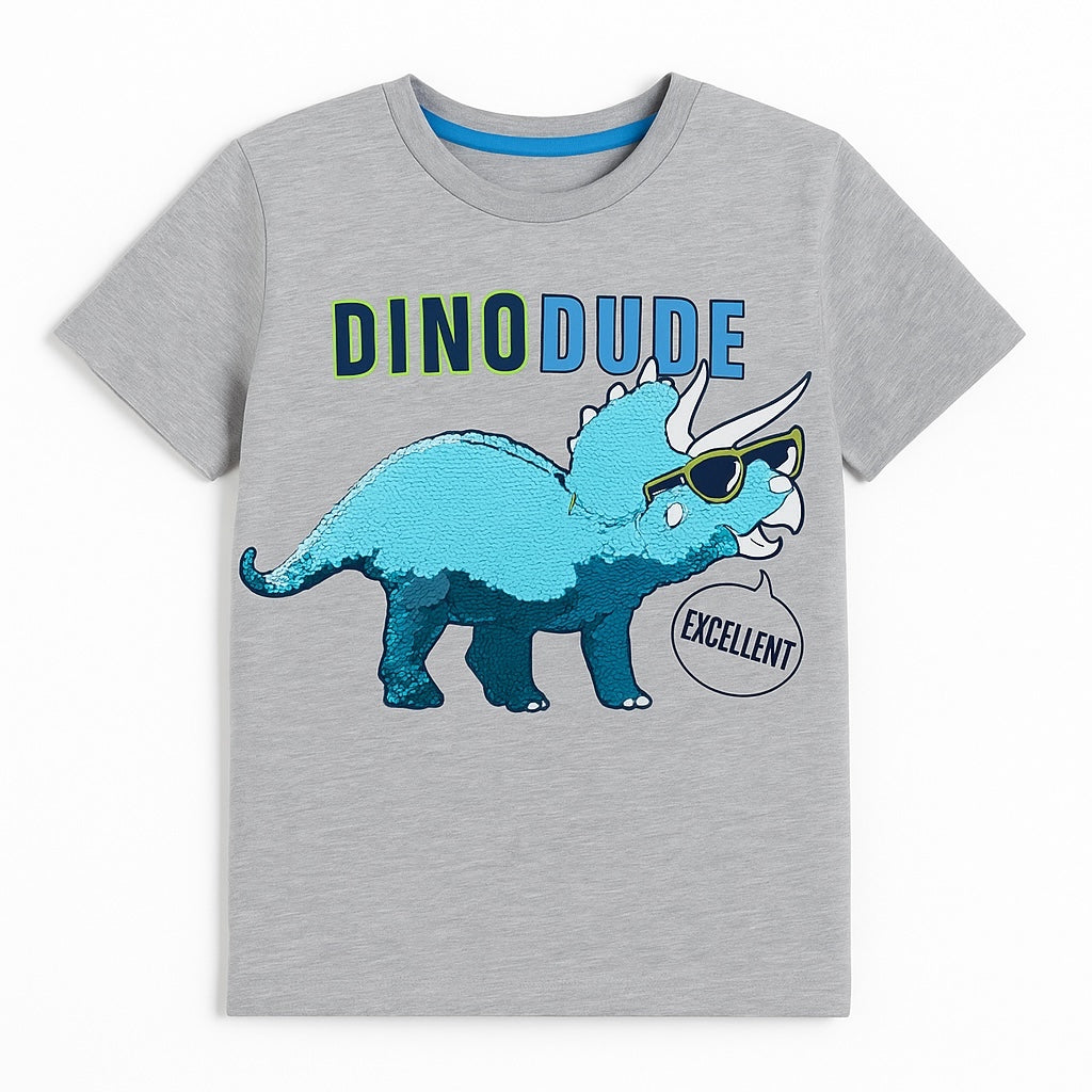 Dino dude shiny embroidery t-shirt