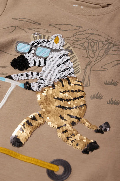 ZEBRA ON SCOOTY FLIP EMBROIDERY T-SHIRT