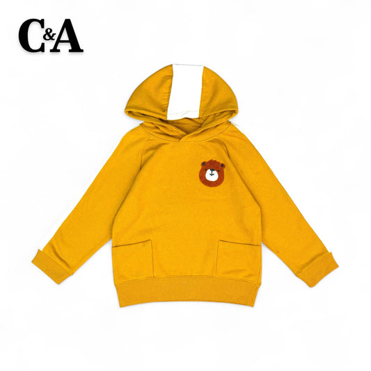 BEAR APPLIQUE STRIPE YELLOW HOOD