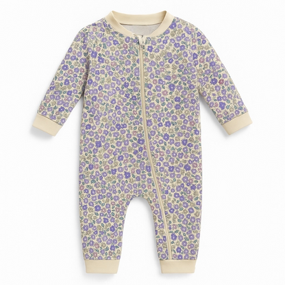 FLORAL ZIPPER SOFT STRETCHABLE FABRIC ROMPER