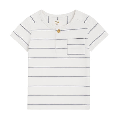 C & A Stripe button white t-shirt