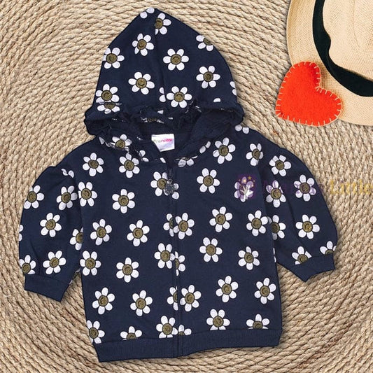 SMILEY FLORAL PRINTED ZIPPER HOODIE