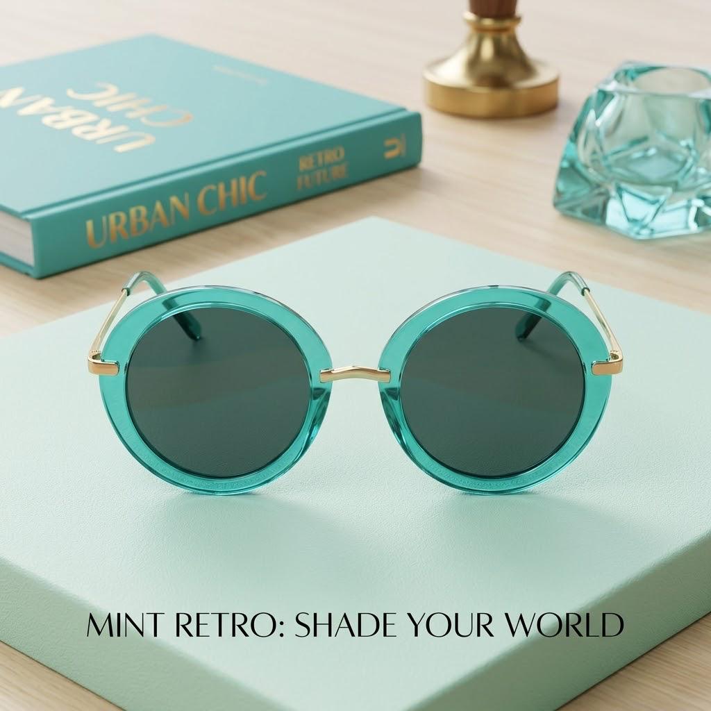 TRANSPARENT GREEN ROUND FRAME SUNGLASSES
