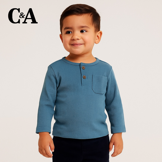 BUTTON DOWN KNITTED BLUE T-SHIRT