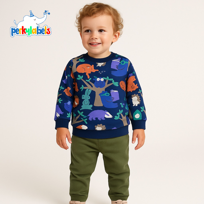 JUNGLE PRINT NAVY BLUE SWEATSHIRT