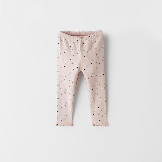 PINK HEART PRINTED RIBBED LEGGING