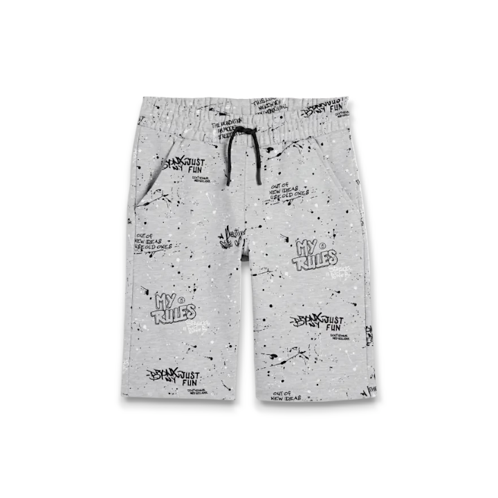 MY RULES ALLOVER PRINTED SHORTS