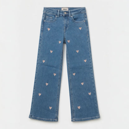 PINK EMBROIDERED HEARTS DENIM PANT