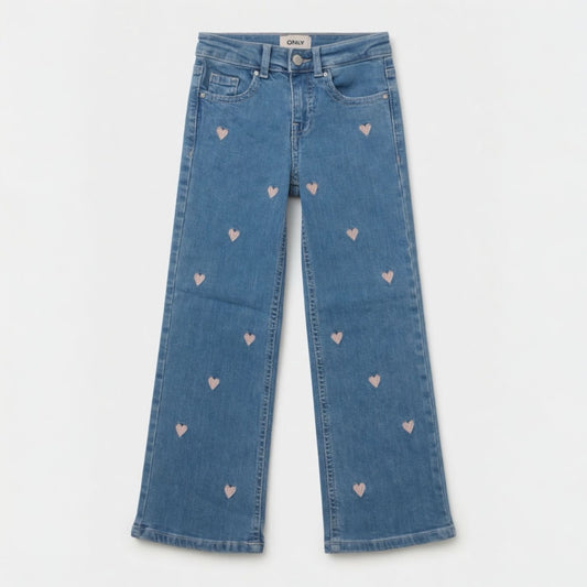 PINK EMBROIDERED HEARTS DENIM PANT