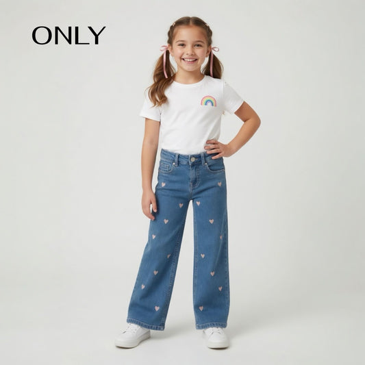 PINK EMBROIDERED HEARTS DENIM PANT