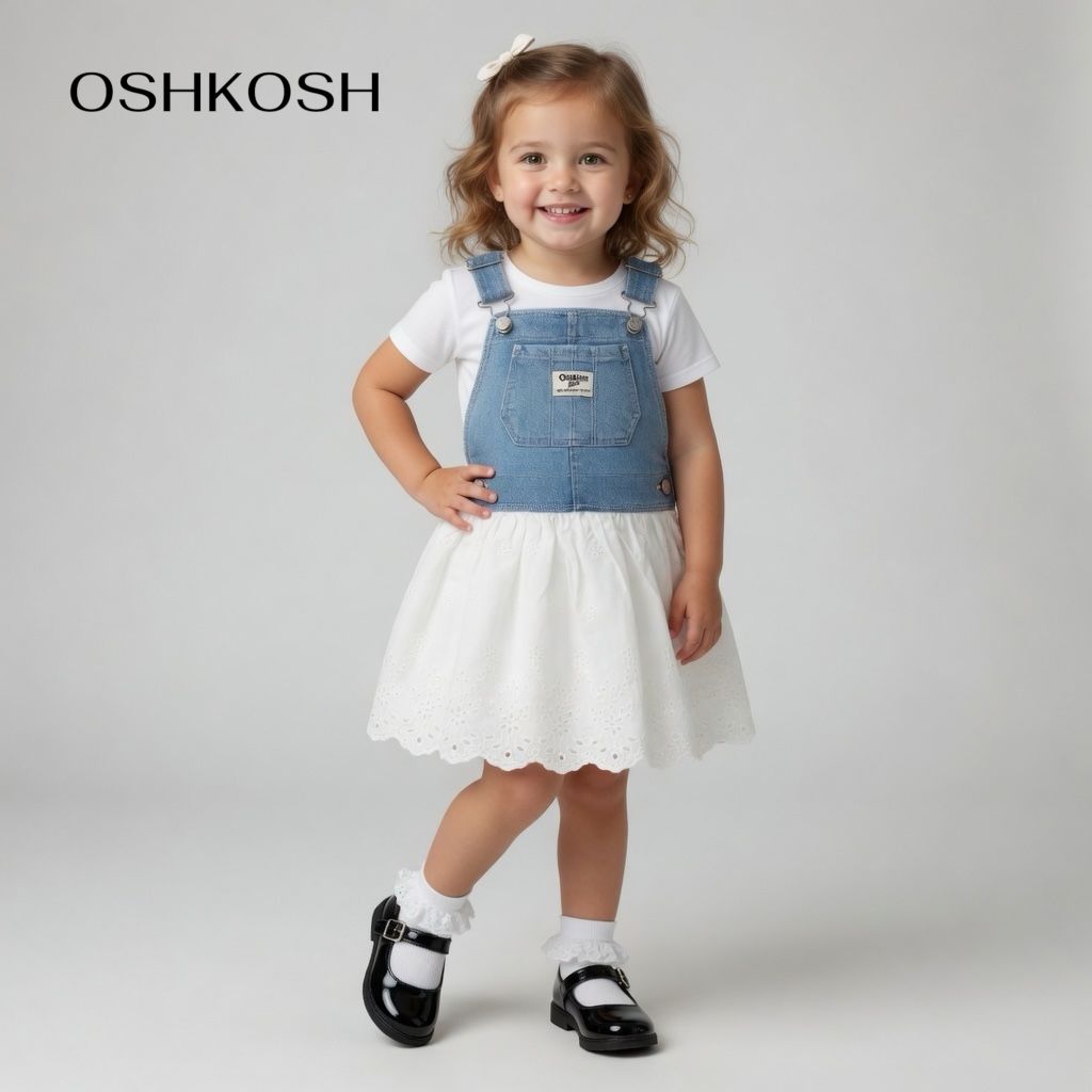 DENIM AND EYELET JUMPER DRESS