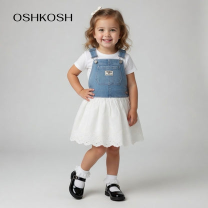 DENIM AND EYELET JUMPER DRESS