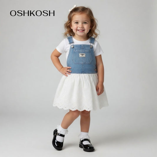 DENIM AND EYELET JUMPER DRESS