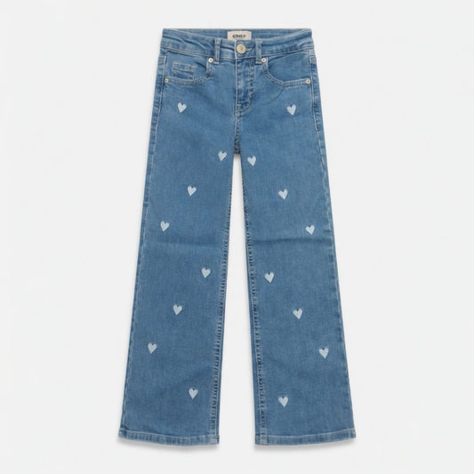 BLUE EMBROIDERED HEARTS DENIM PANT