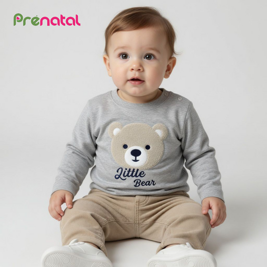 BEAR APPLIQUE GREY T-SHIRT
