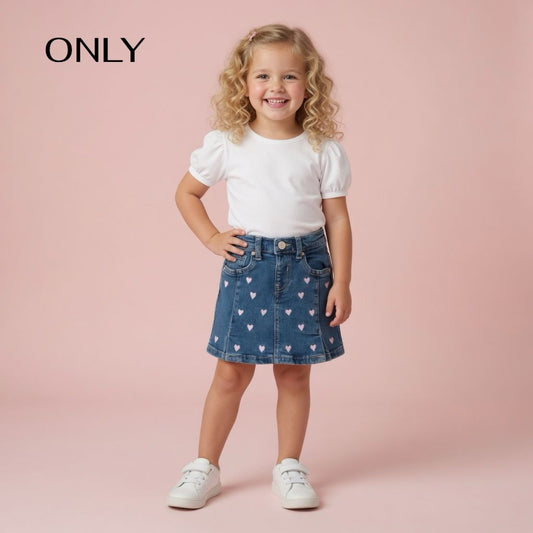EMBROIDERED HEARTS DENIM SKIRT