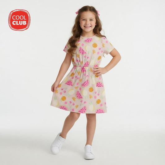 ALL-OVER TROPICAL FRUIT PRINT FROCK