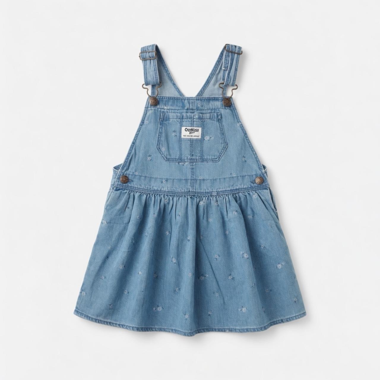 FLORAL PRINT COTTON DENIM JUMPER DRESS