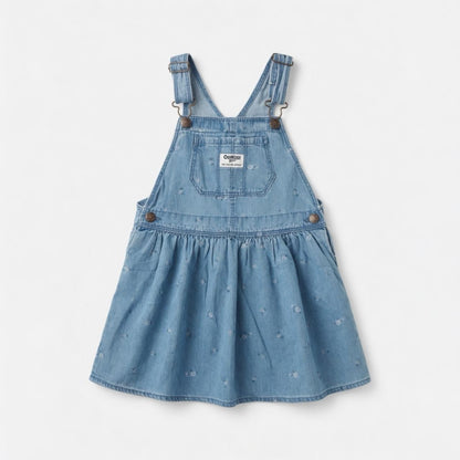FLORAL PRINT COTTON DENIM JUMPER DRESS