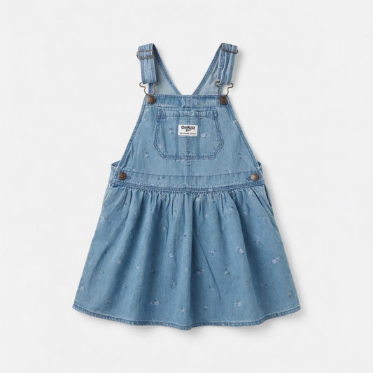 FLORAL PRINT COTTON DENIM JUMPER DRESS