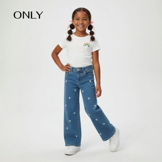 BLUE EMBROIDERED HEARTS DENIM PANT