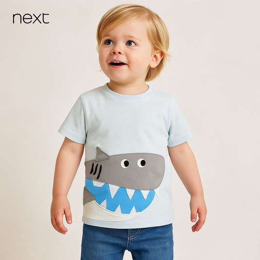 Shark appliqué light blue t-shirt