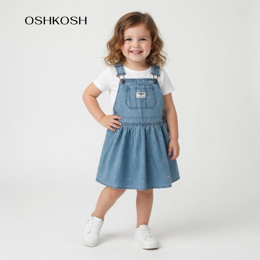 FLORAL PRINT COTTON DENIM JUMPER DRESS