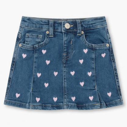 EMBROIDERED HEARTS DENIM SKIRT