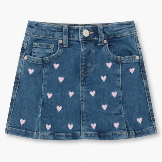 EMBROIDERED HEARTS DENIM SKIRT
